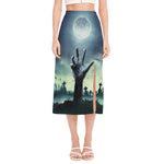 Zombie Hand Rising From Grave Print Side Slit Midi Skirt