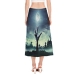 Zombie Hand Rising From Grave Print Side Slit Midi Skirt