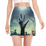 Zombie Hand Rising From Grave Print Side Slit Mini Skirt