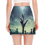 Zombie Hand Rising From Grave Print Side Slit Mini Skirt
