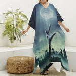 Zombie Hand Rising From Grave Print Silk V-Neck Kaftan Dress