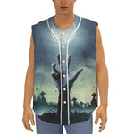 Zombie Hand Rising From Grave Print Sleeveless Baseball Jersey