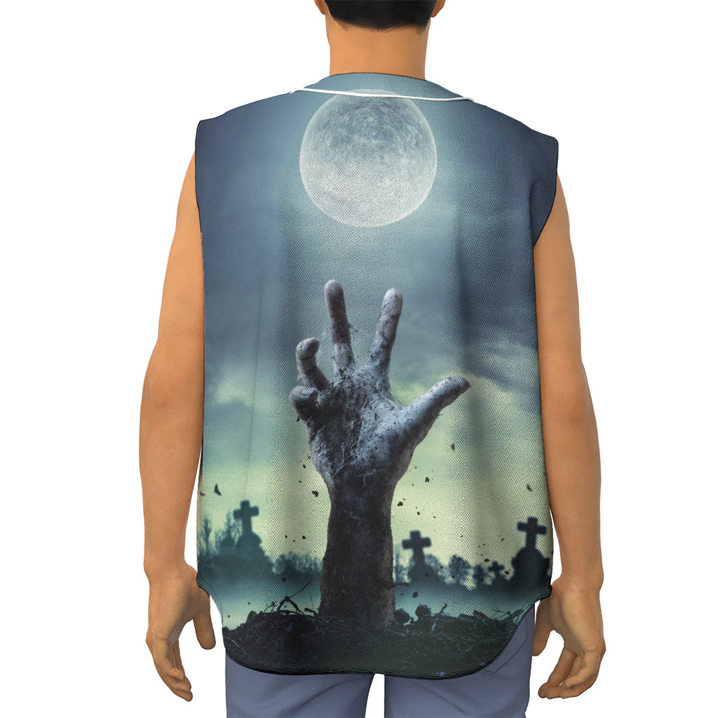 Zombie Hand Rising From Grave Print Sleeveless Baseball Jersey