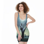 Zombie Hand Rising From Grave Print Sleeveless Bodycon Dress