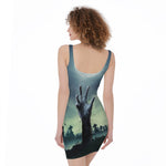 Zombie Hand Rising From Grave Print Sleeveless Bodycon Dress