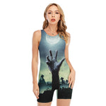 Zombie Hand Rising From Grave Print Sleeveless One Piece Swimsuit