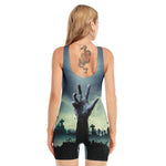 Zombie Hand Rising From Grave Print Sleeveless One Piece Swimsuit