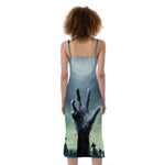 Zombie Hand Rising From Grave Print Slim Fit Midi Cami Dress