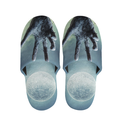 Zombie Hand Rising From Grave Print Slippers