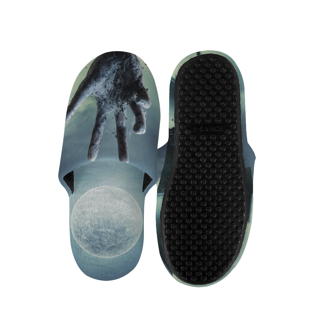 Zombie Hand Rising From Grave Print Slippers