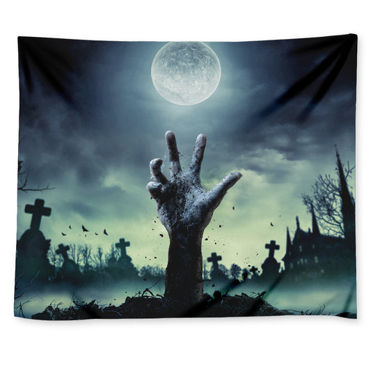 Zombie Hand Rising From Grave Print Tapestry