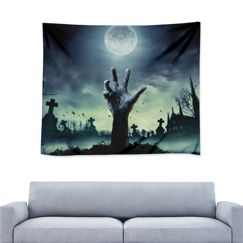 Zombie Hand Rising From Grave Print Tapestry