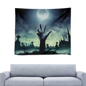 Zombie Hand Rising From Grave Print Tapestry