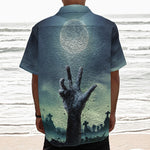 Zombie Hand Rising From Grave Print Textured Short Sleeve Shirt