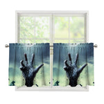 Zombie Hand Rising From Grave Print Tier Curtains
