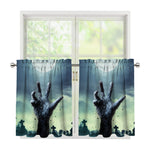 Zombie Hand Rising From Grave Print Tier Curtains
