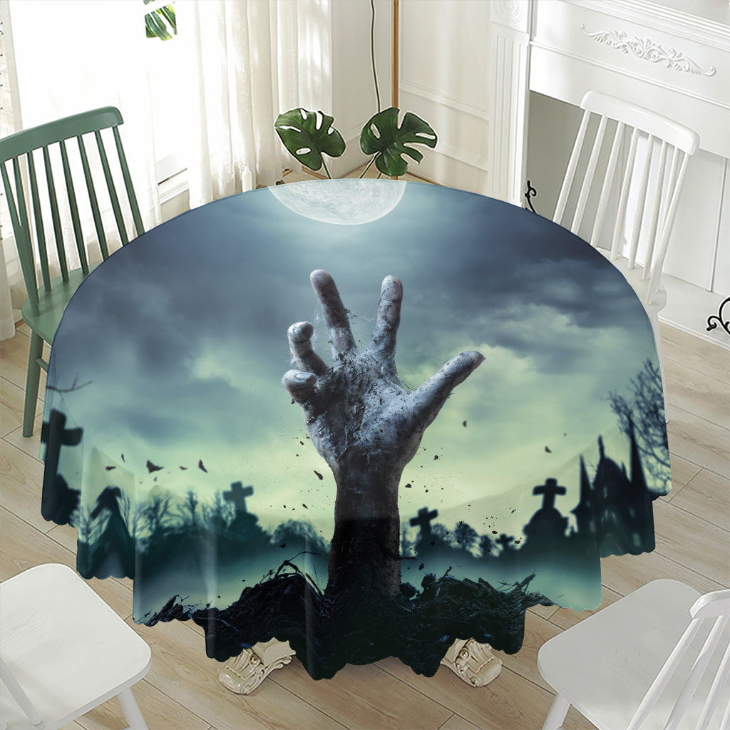 Zombie Hand Rising From Grave Print Waterproof Round Tablecloth