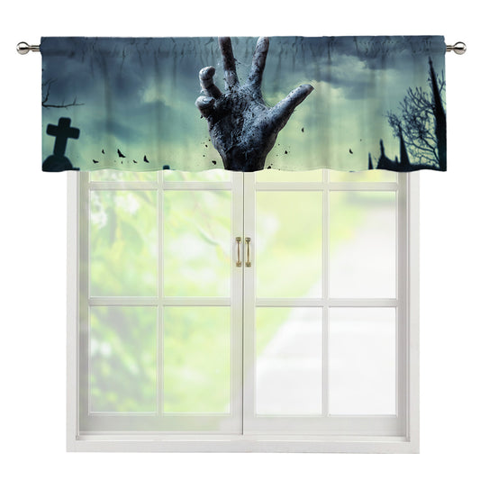 Zombie Hand Rising From Grave Print Window Valance