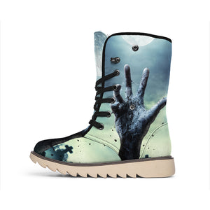 Zombie Hand Rising From Grave Print Winter Boots