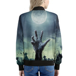 Zombie Hand Rising From Grave Print Women's Bomber Jacket