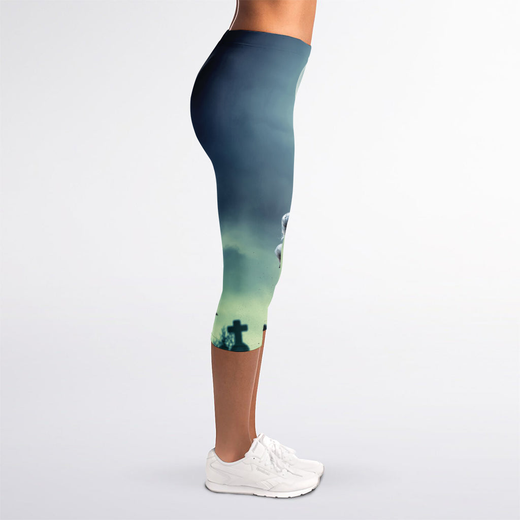 Zombie Hand Rising From Grave Print Women's Capri Leggings