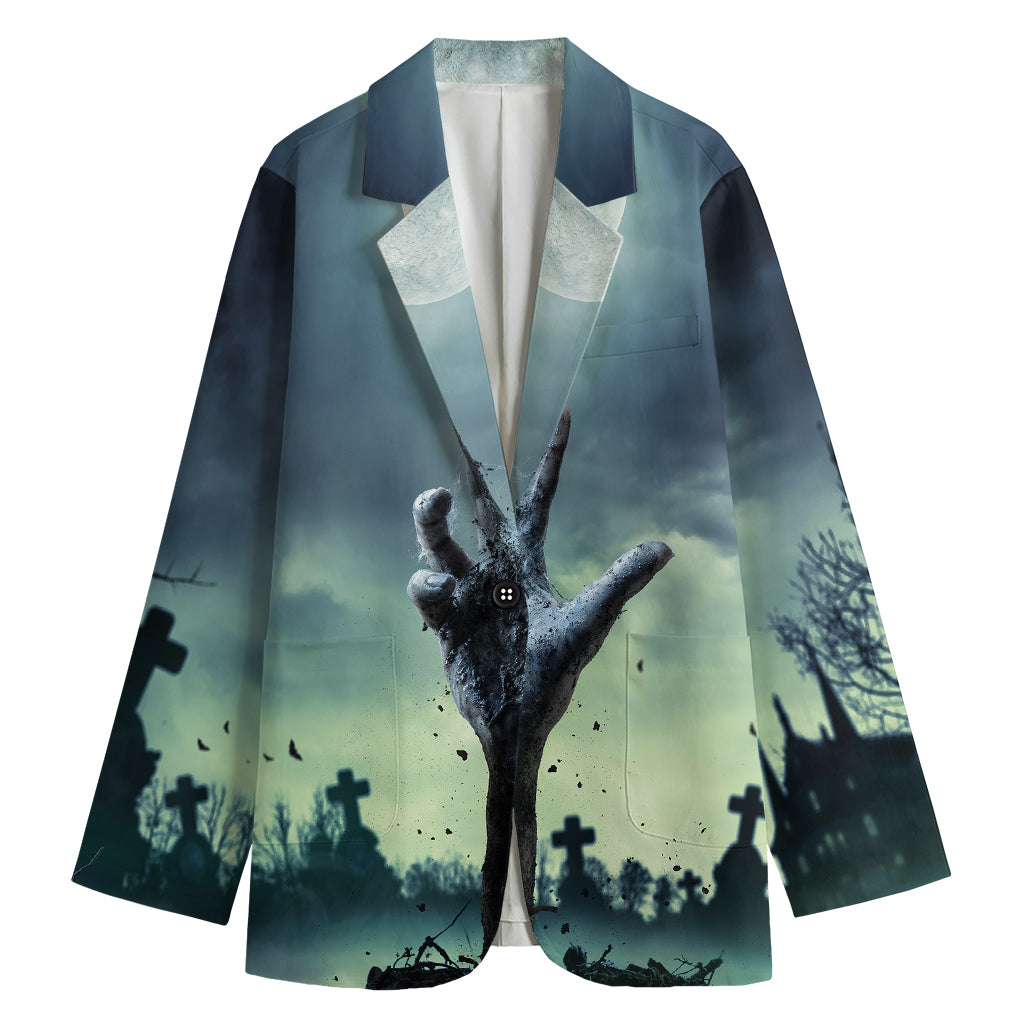 Zombie Hand Rising From Grave Print Women's Cotton Blazer