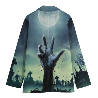 Zombie Hand Rising From Grave Print Women's Cotton Blazer