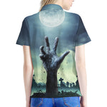Zombie Hand Rising From Grave Print Women's Polo Shirt