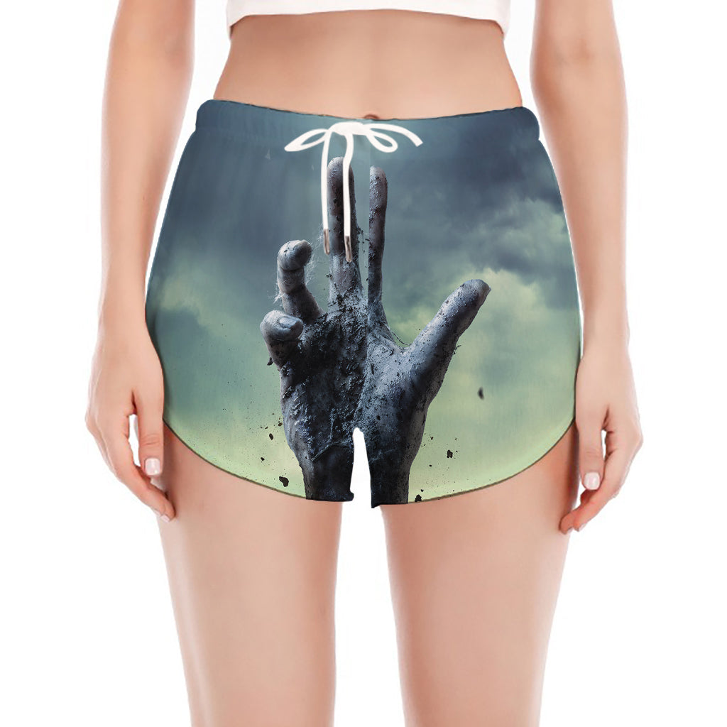 Zombie Hand Rising From Grave Print Women's Split Running Shorts