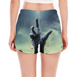 Zombie Hand Rising From Grave Print Women's Split Running Shorts