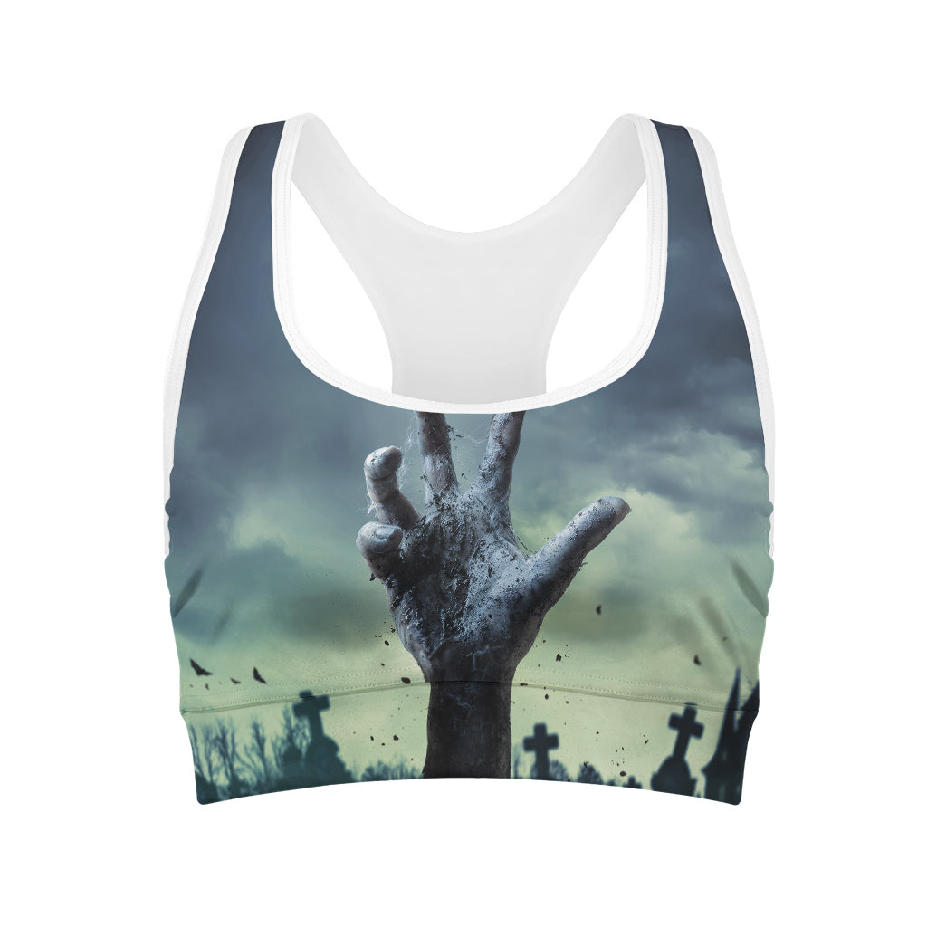 Zombie Hand Rising From Grave Print Women's Sports Bra