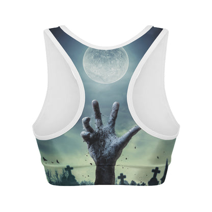 Zombie Hand Rising From Grave Print Women's Sports Bra