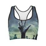 Zombie Hand Rising From Grave Print Women's Sports Bra