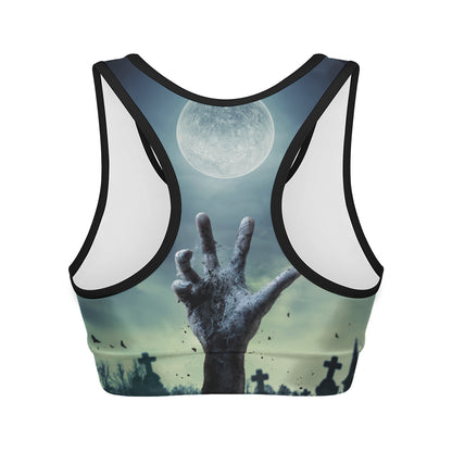Zombie Hand Rising From Grave Print Women's Sports Bra