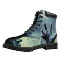 Zombie Hand Rising From Grave Print Padded Collar Lace Up Boots