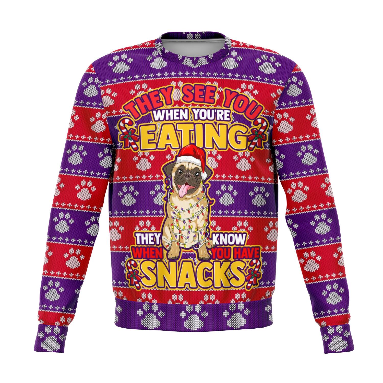 Pug - They Know When You Have Snacks Christmas Crewneck Sweatshirt