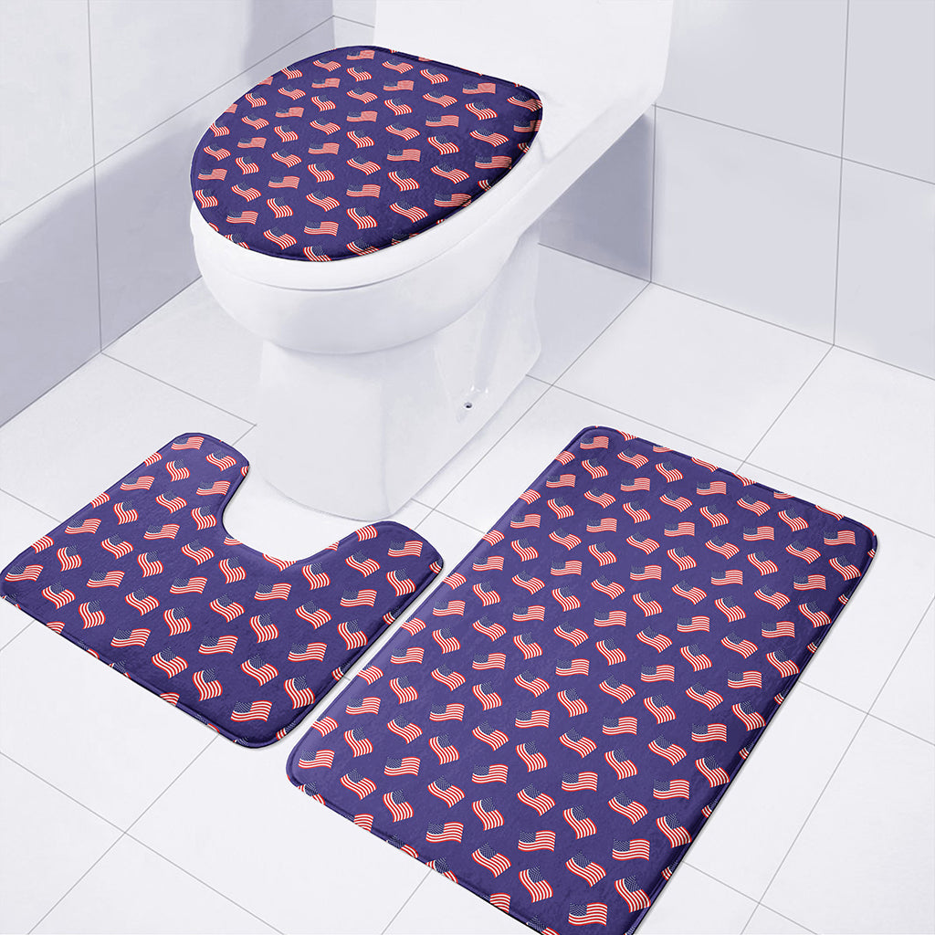 4th of July American Flag Pattern Print 3 Piece Bath Mat Set