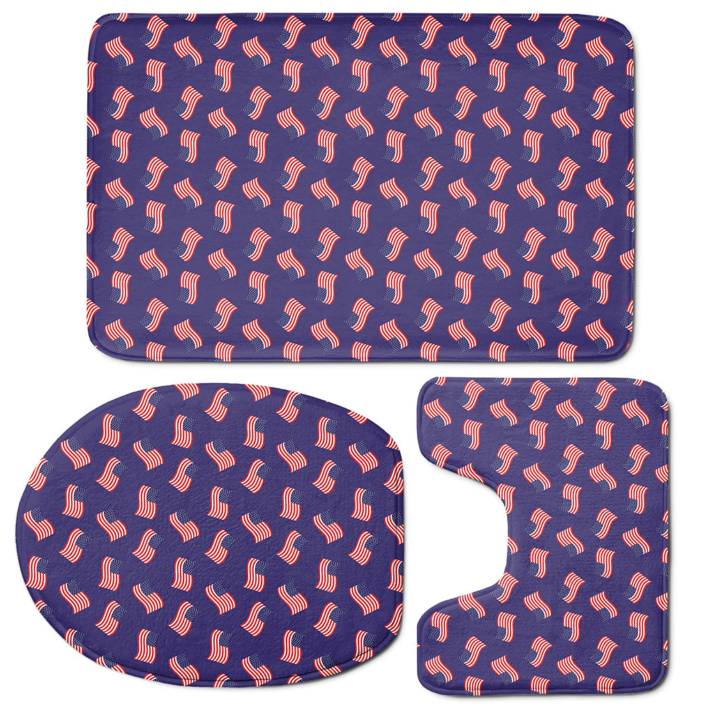 4th of July American Flag Pattern Print 3 Piece Bath Mat Set