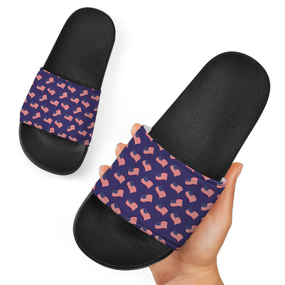 4th of July American Flag Pattern Print Black Slide Sandals