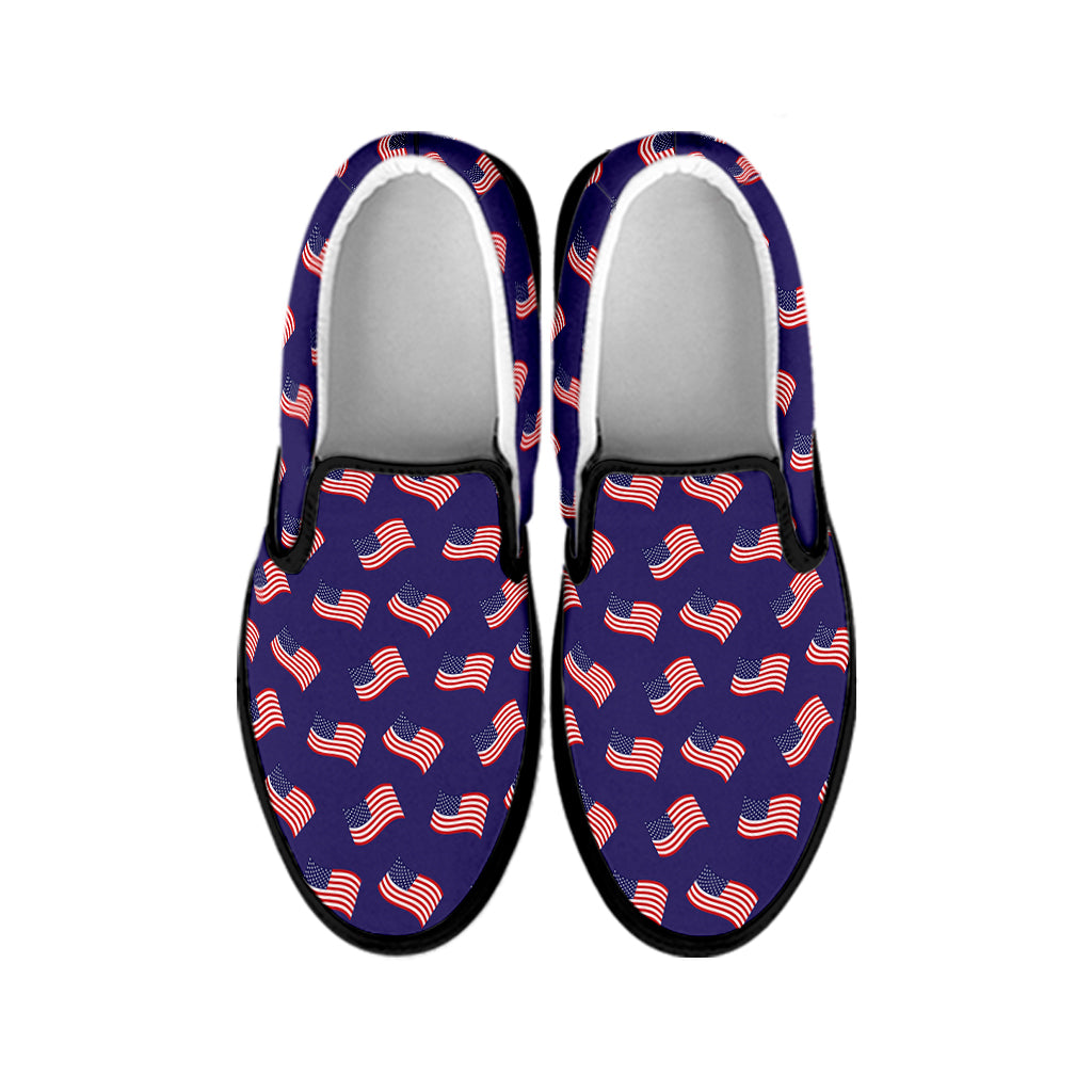 4th of July American Flag Pattern Print Black Slip On Shoes