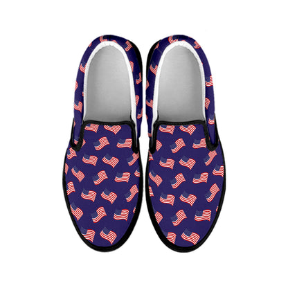 4th of July American Flag Pattern Print Black Slip On Shoes