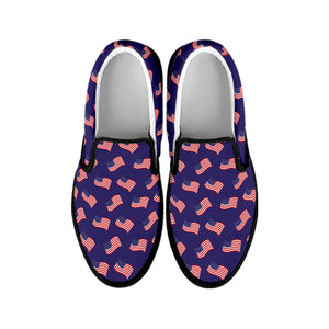 4th of July American Flag Pattern Print Black Slip On Shoes