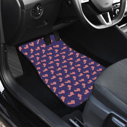 4th of July American Flag Pattern Print Front and Back Car Floor Mats