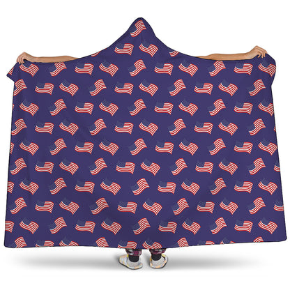 4th of July American Flag Pattern Print Hooded Blanket