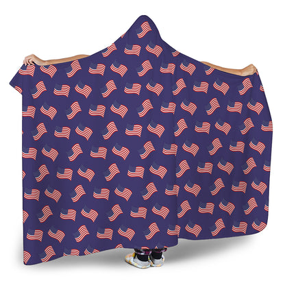 4th of July American Flag Pattern Print Hooded Blanket