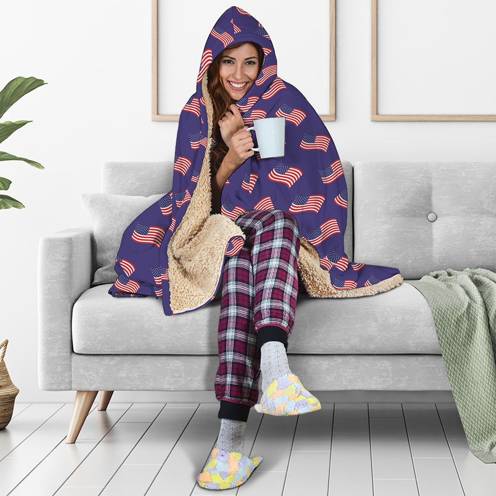 4th of July American Flag Pattern Print Hooded Blanket