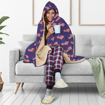 4th of July American Flag Pattern Print Hooded Blanket