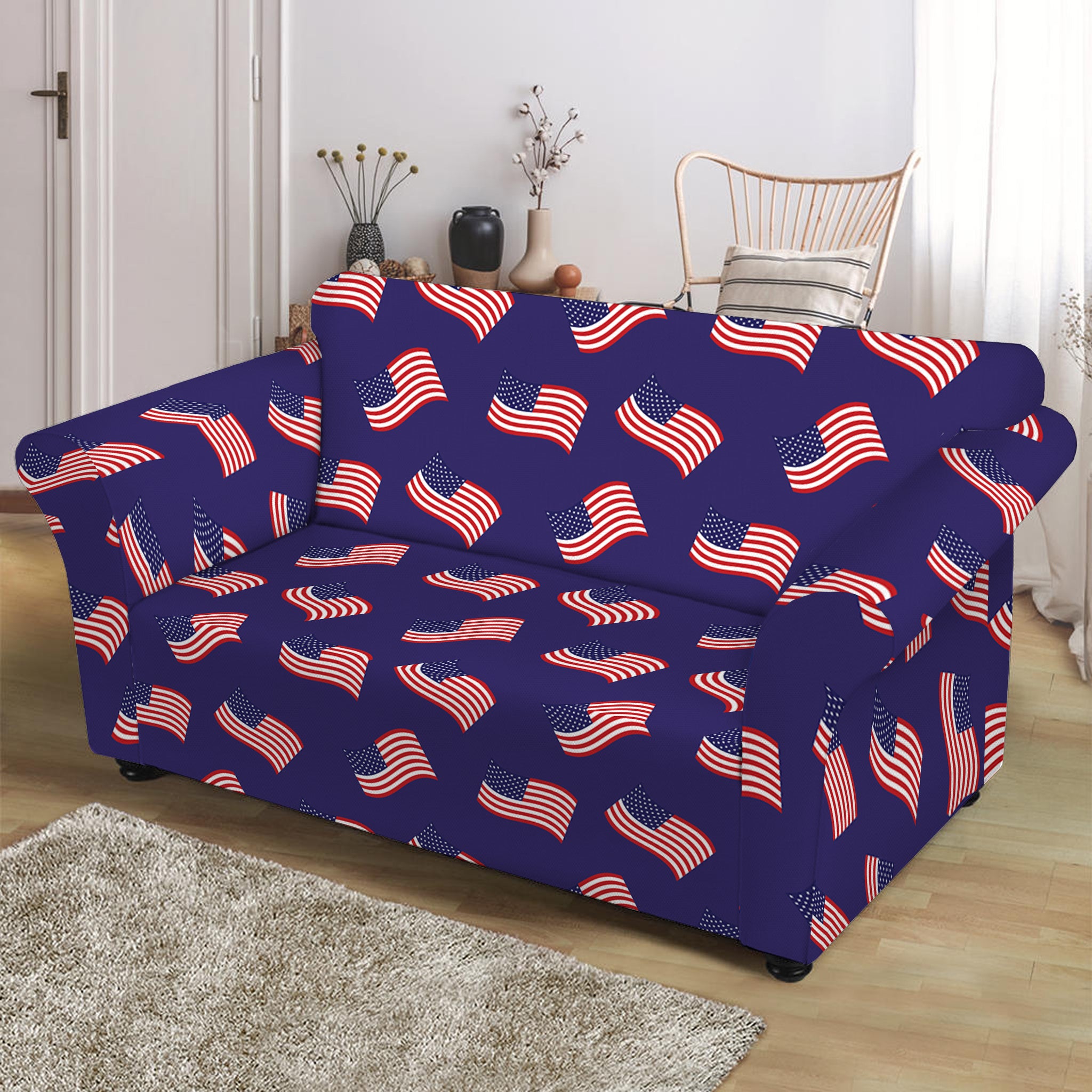 4th of July American Flag Pattern Print Loveseat Slipcover