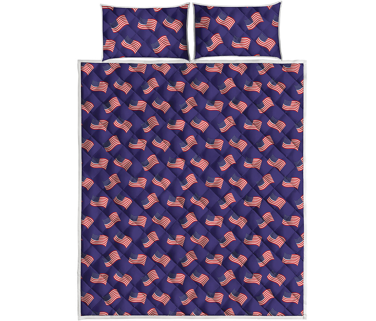 4th of July American Flag Pattern Print Quilt Bed Set