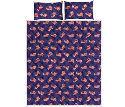 4th of July American Flag Pattern Print Quilt Bed Set